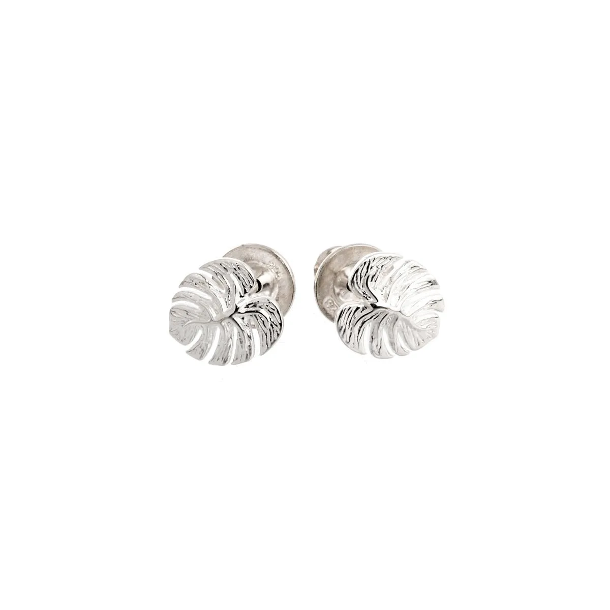 Monstera Palm Leaf Silver Stud Earrings