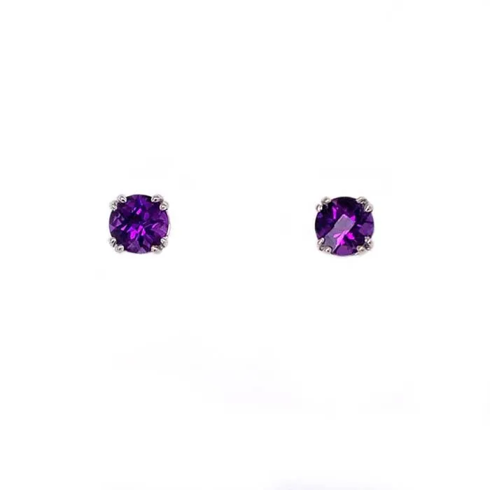 Mountz Collection Amethyst Stud Earrings in 14K White Gold