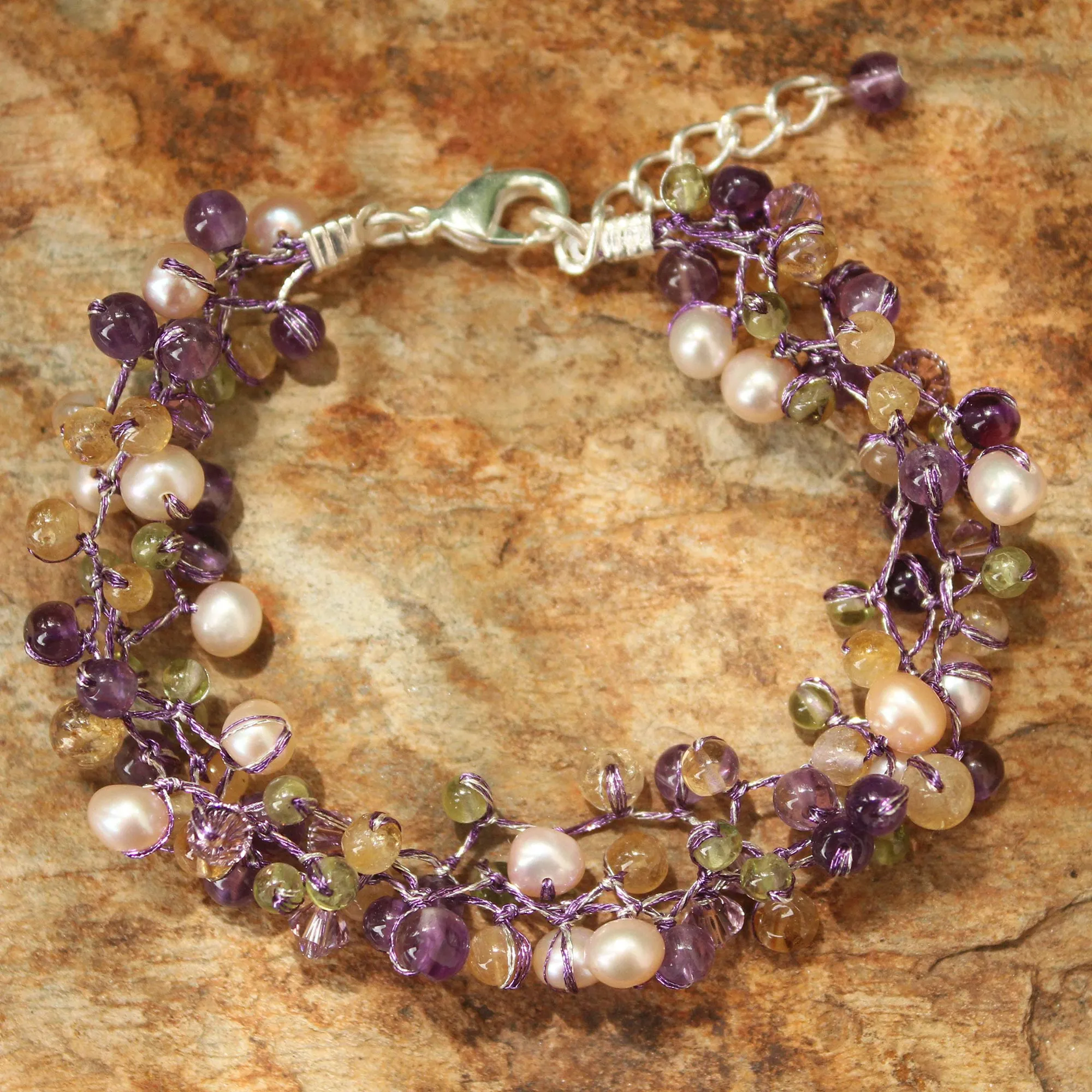 Mystic Passion Handcrafted Pearl and Amethyst Bracelet