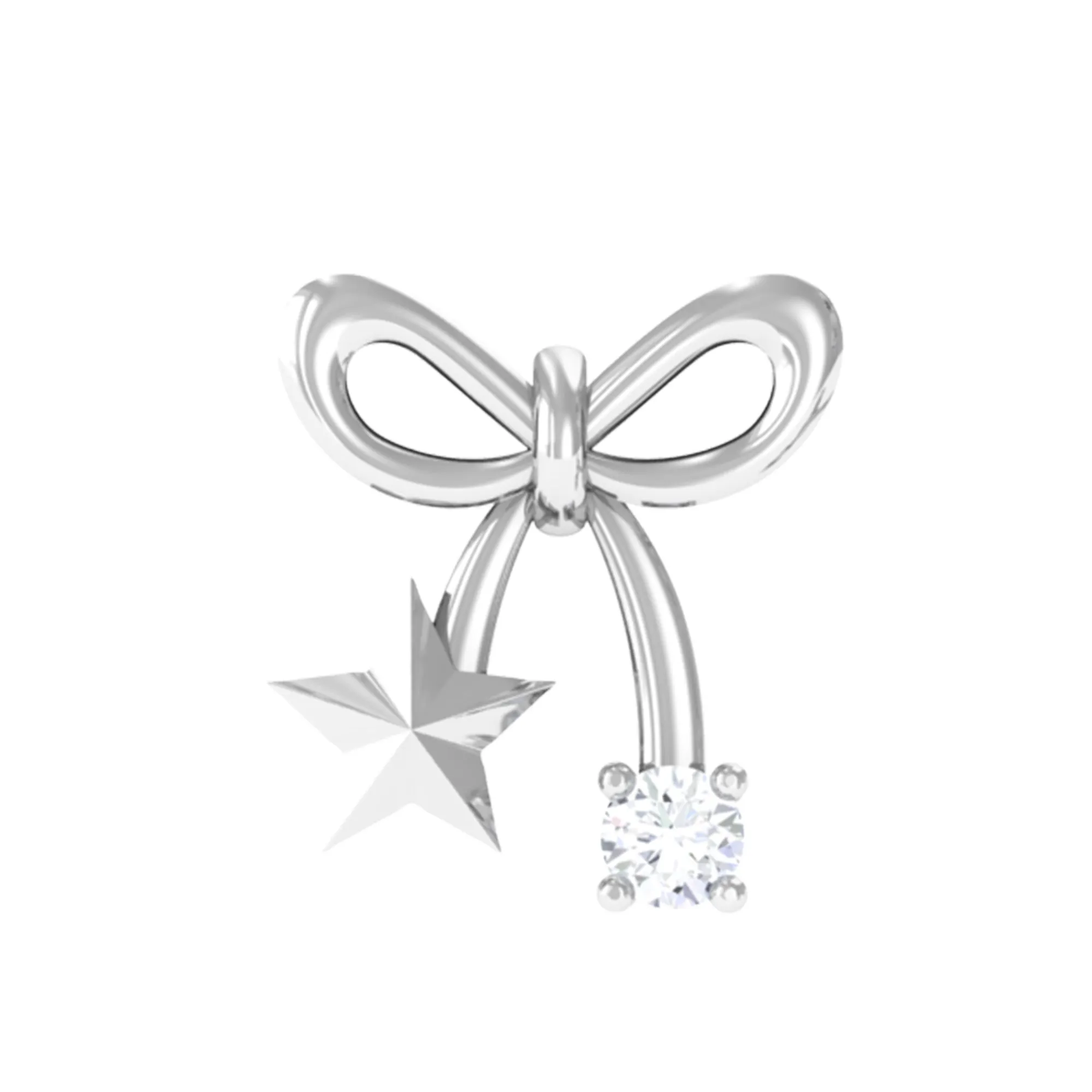 Natural Diamond Bow Cartilage Earring with Star