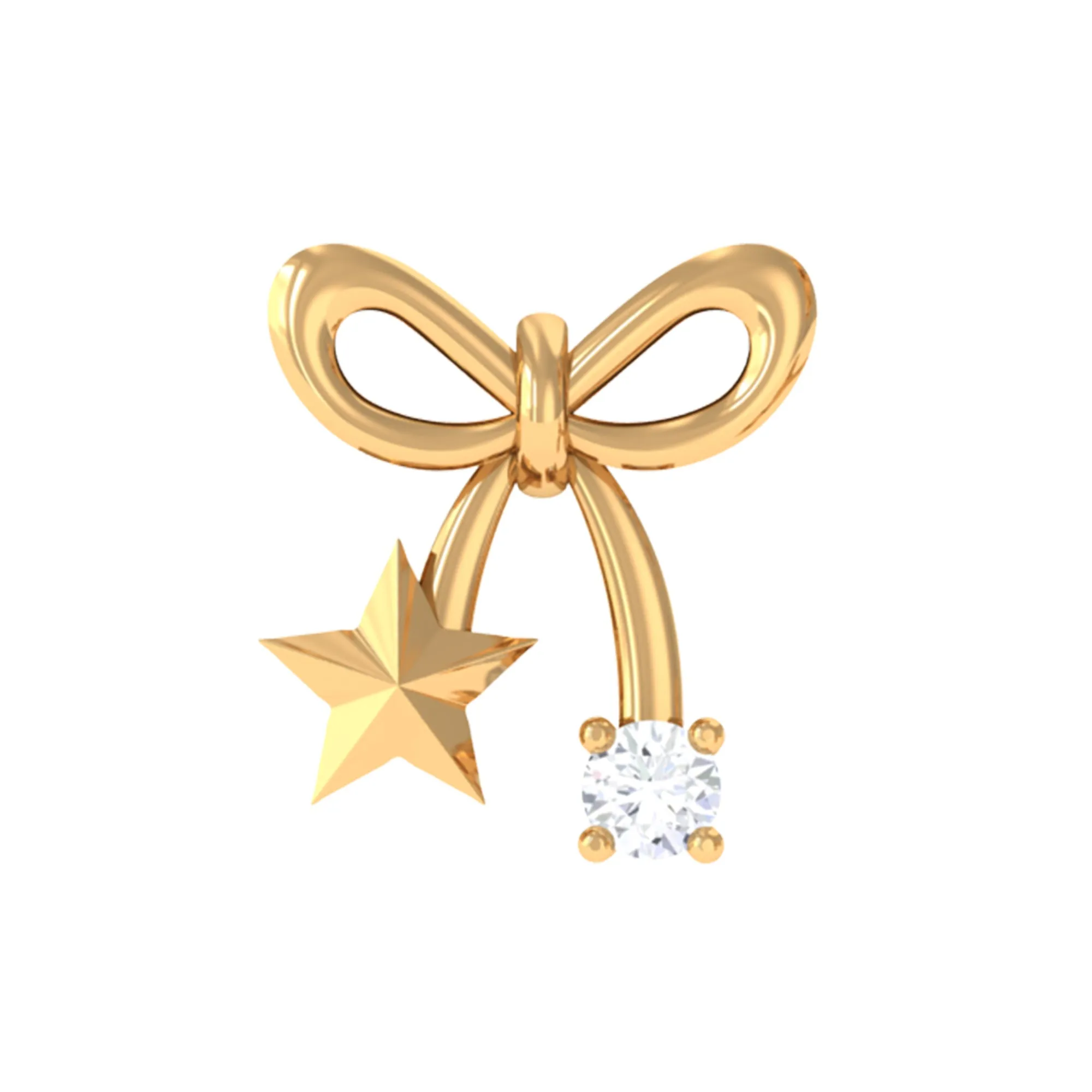 Natural Diamond Bow Cartilage Earring with Star