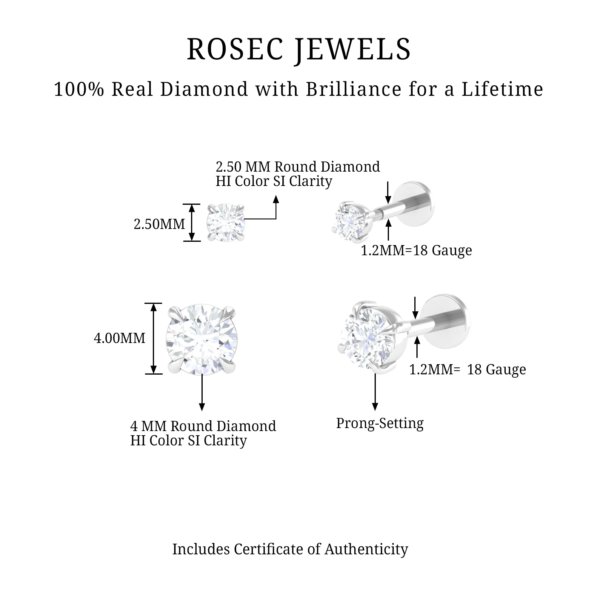 Natural Round Diamond Cartilage Earring Set