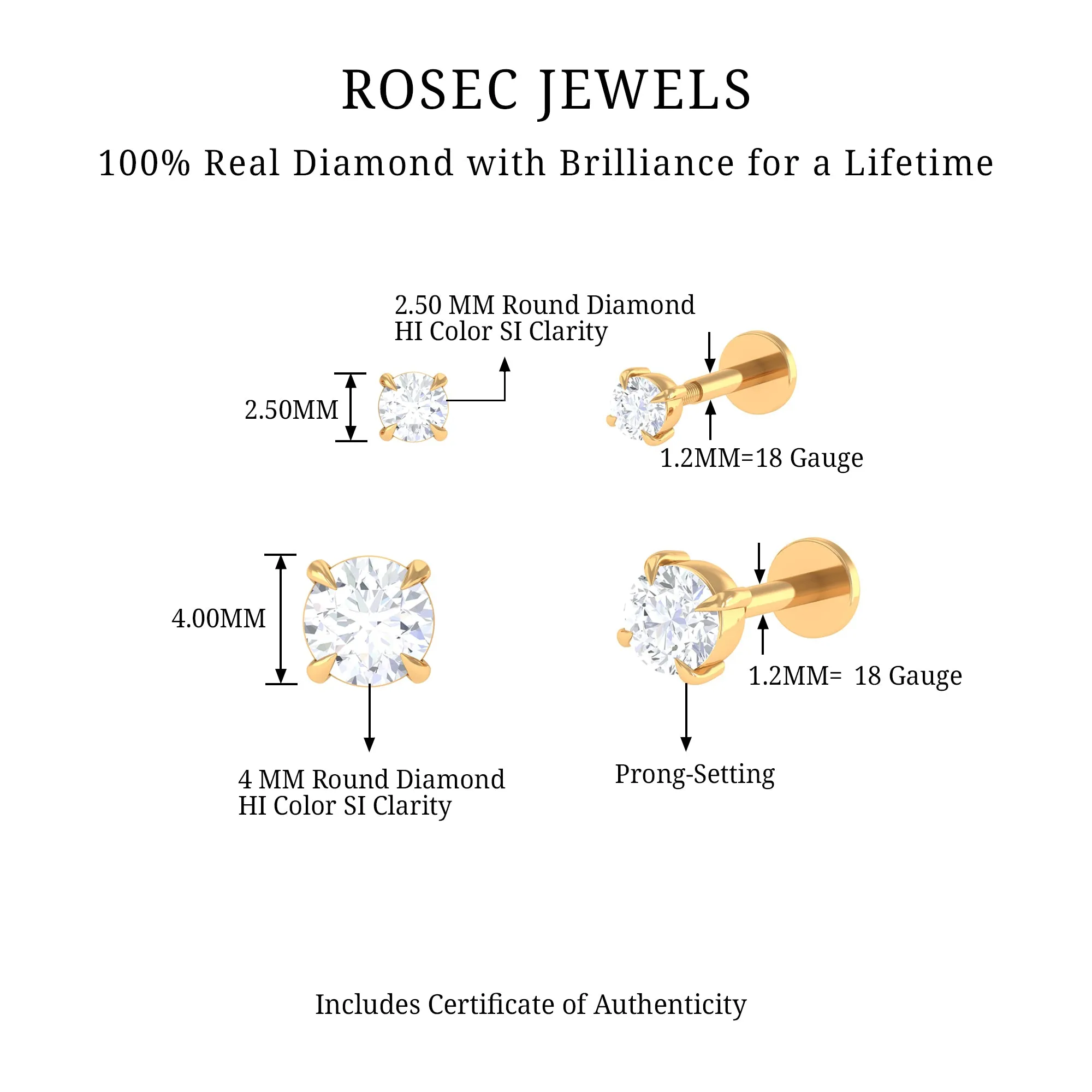 Natural Round Diamond Cartilage Earring Set