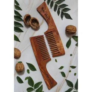 Neem wood Handle Comb | Wide Toothed Tips | With Anti-Fungal Properties | Pack of 2