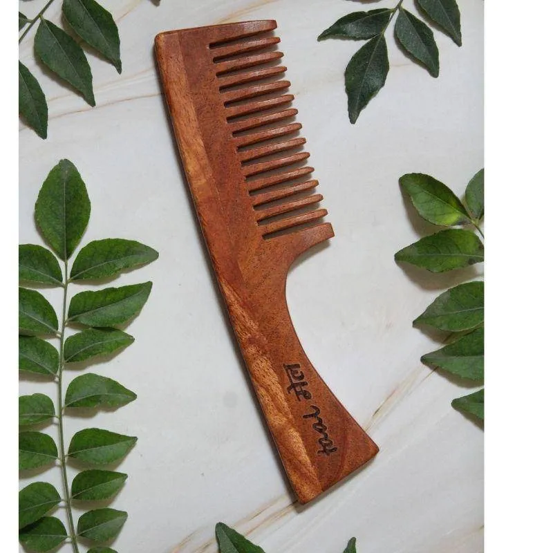 Neem wood Handle Comb | Wide Toothed Tips | With Anti-Fungal Properties | Pack of 2