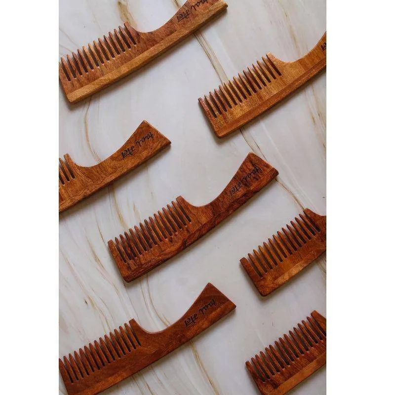 Neem wood Handle Comb | Wide Toothed Tips | With Anti-Fungal Properties | Pack of 2