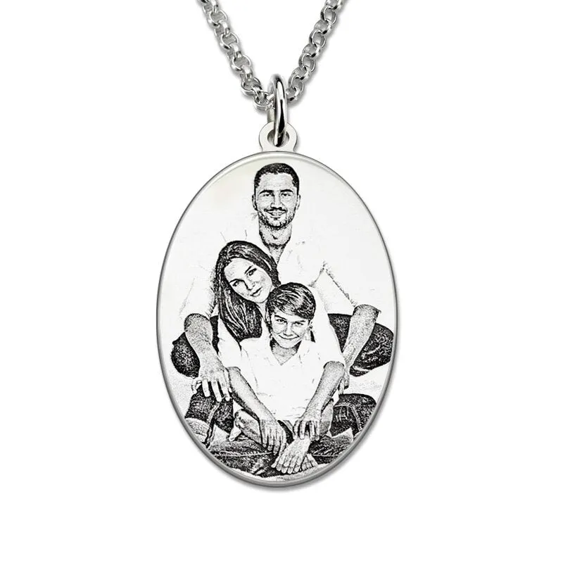 Oval Shape Custom Photo Engraving Necklace- Best Photo Gifts For Christmas