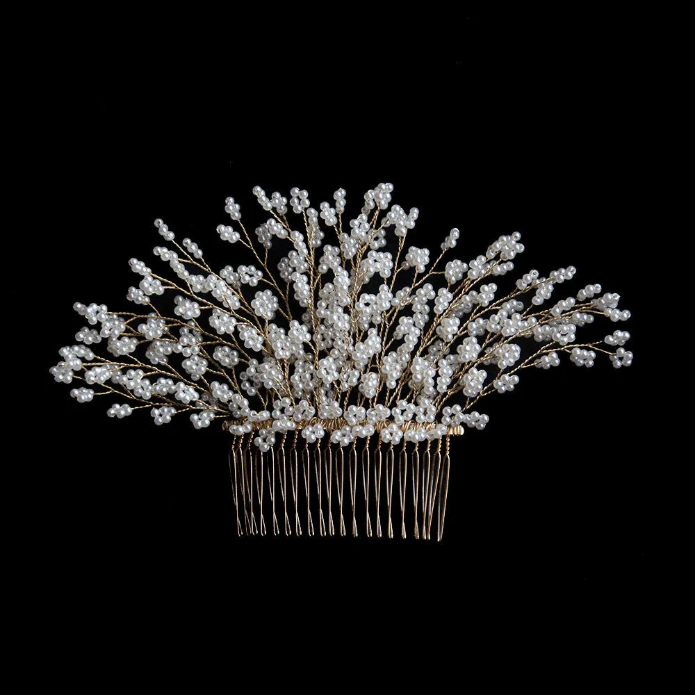 Pearls Tree Handmade Headpiece Gold Bridal Hair Comb