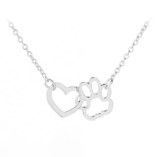 Pet Paw Print and Heart Necklaces Cute Necklace for Pet Lovers