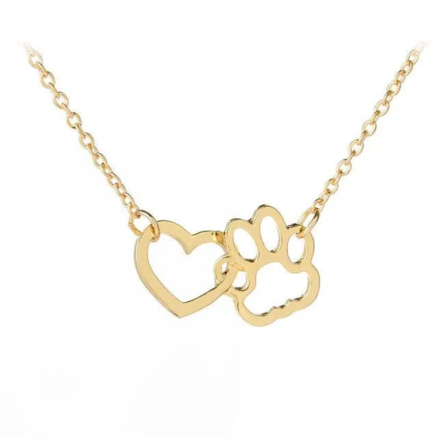 Pet Paw Print and Heart Necklaces Cute Necklace for Pet Lovers