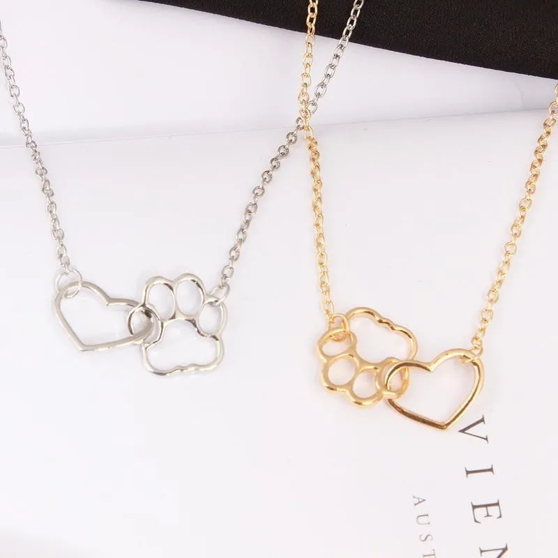 Pet Paw Print and Heart Necklaces Cute Necklace for Pet Lovers