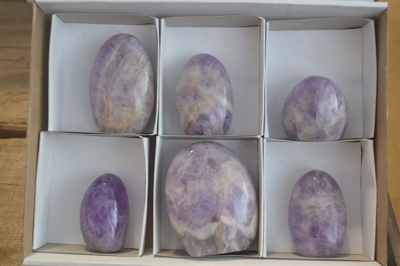 Polished Dream Amethyst Standing Free Forms x 6 From Ambatondrazaka, Madagascar