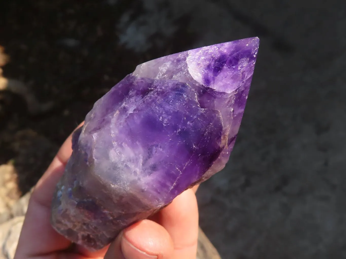 Polished "Witches Hat" Chevron Amethyst Crystals x 4 From Zambia