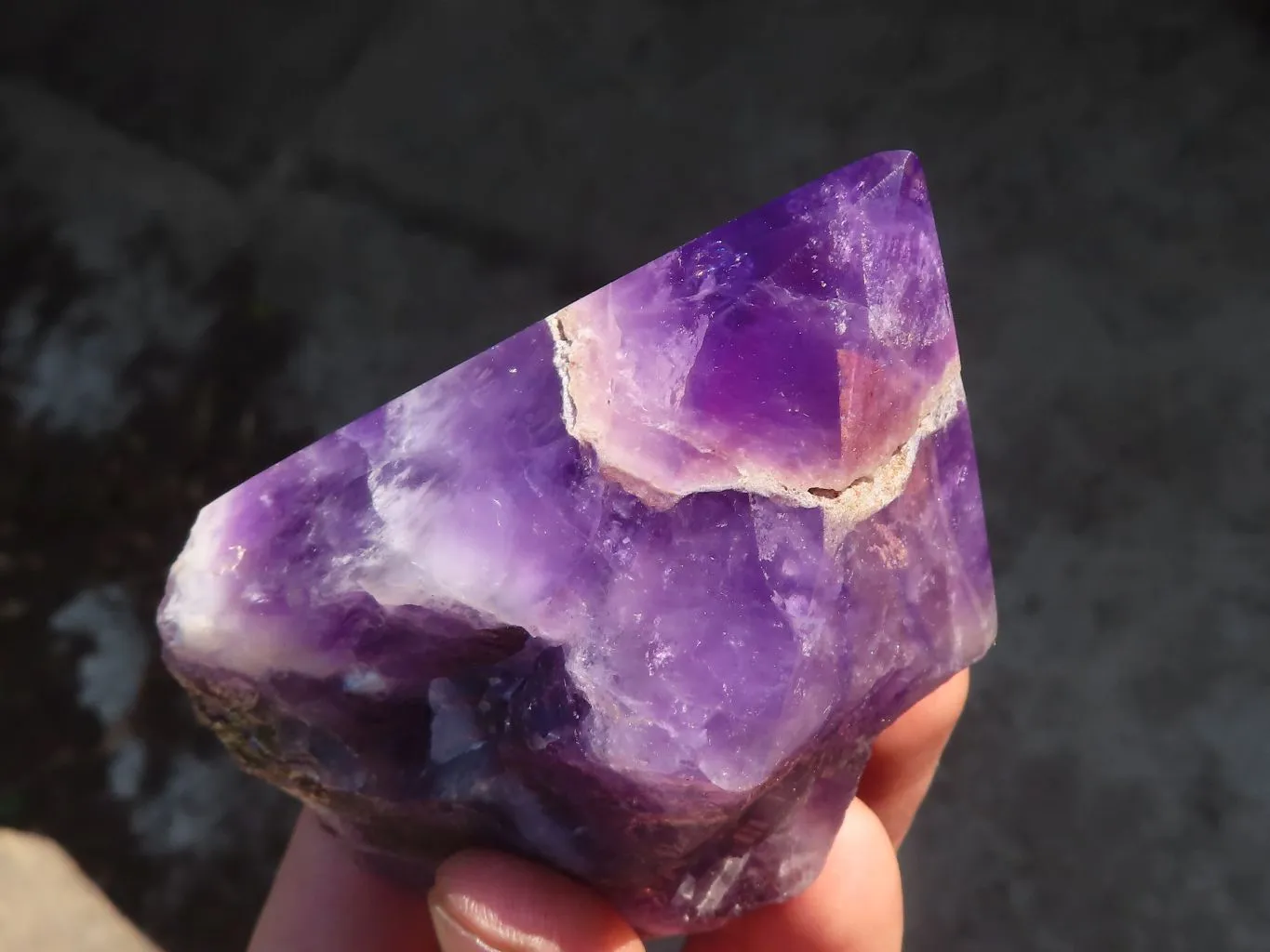 Polished "Witches Hat" Chevron Amethyst Crystals x 4 From Zambia