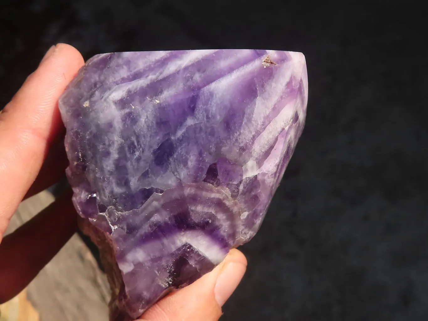 Polished "Witches Hat" Chevron Amethyst Crystals x 4 From Zambia