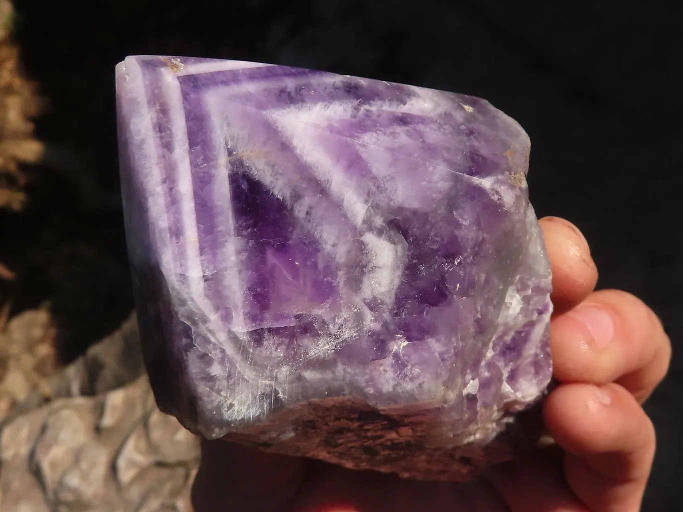 Polished "Witches Hat" Chevron Amethyst Crystals x 4 From Zambia