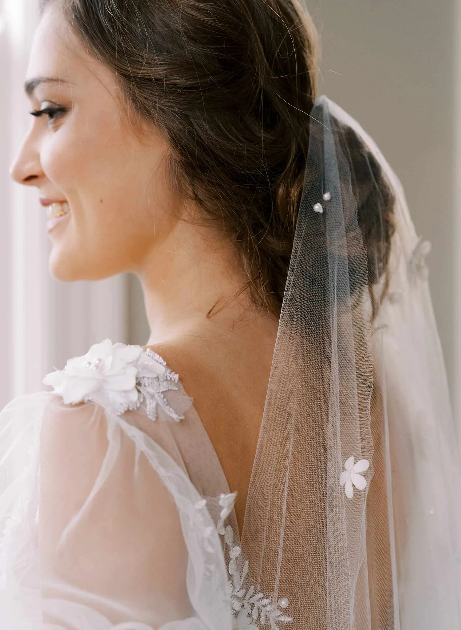 Primrose embroidered blossoms train veil - Style #2476