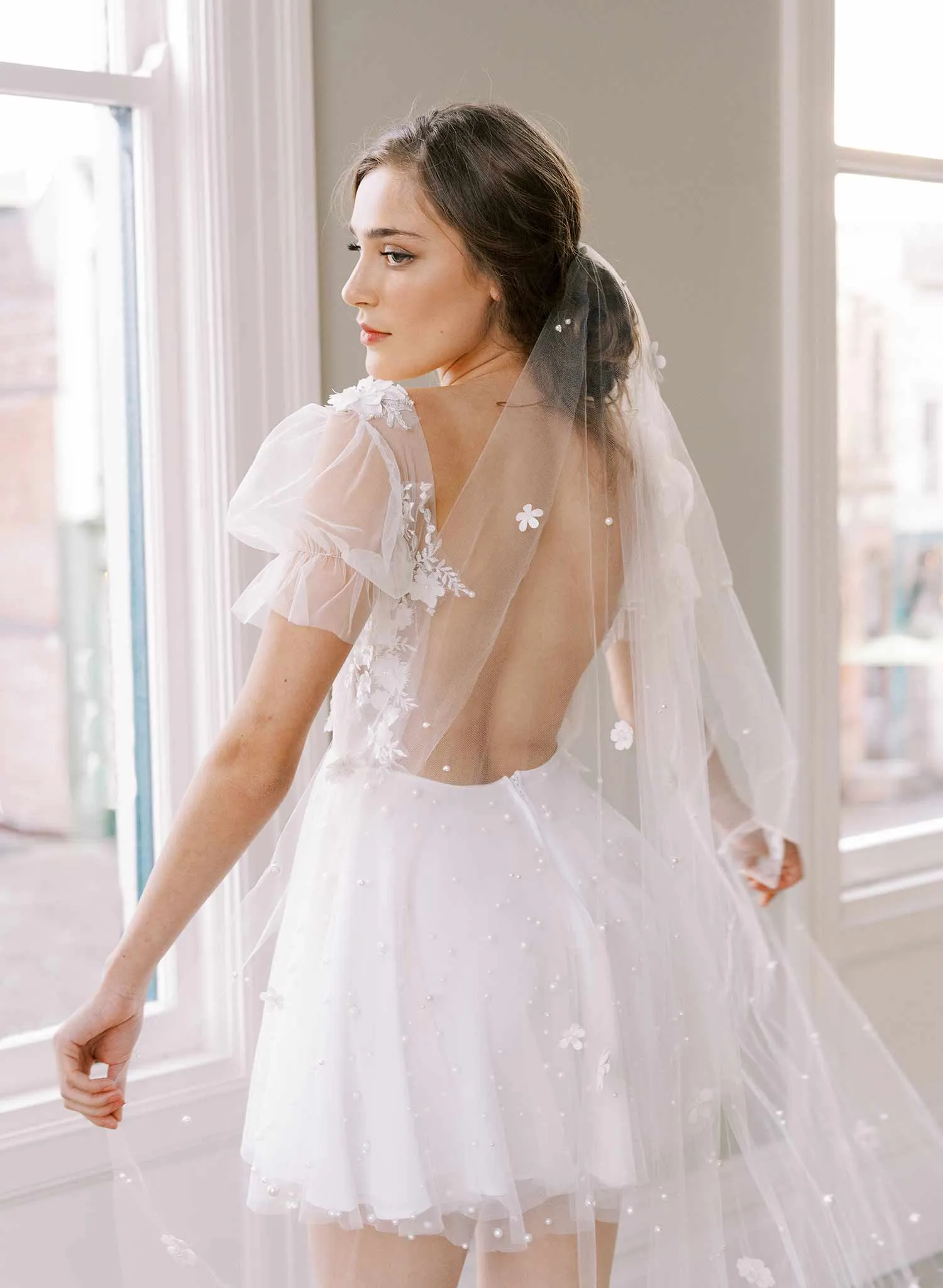 Primrose embroidered blossoms train veil - Style #2476