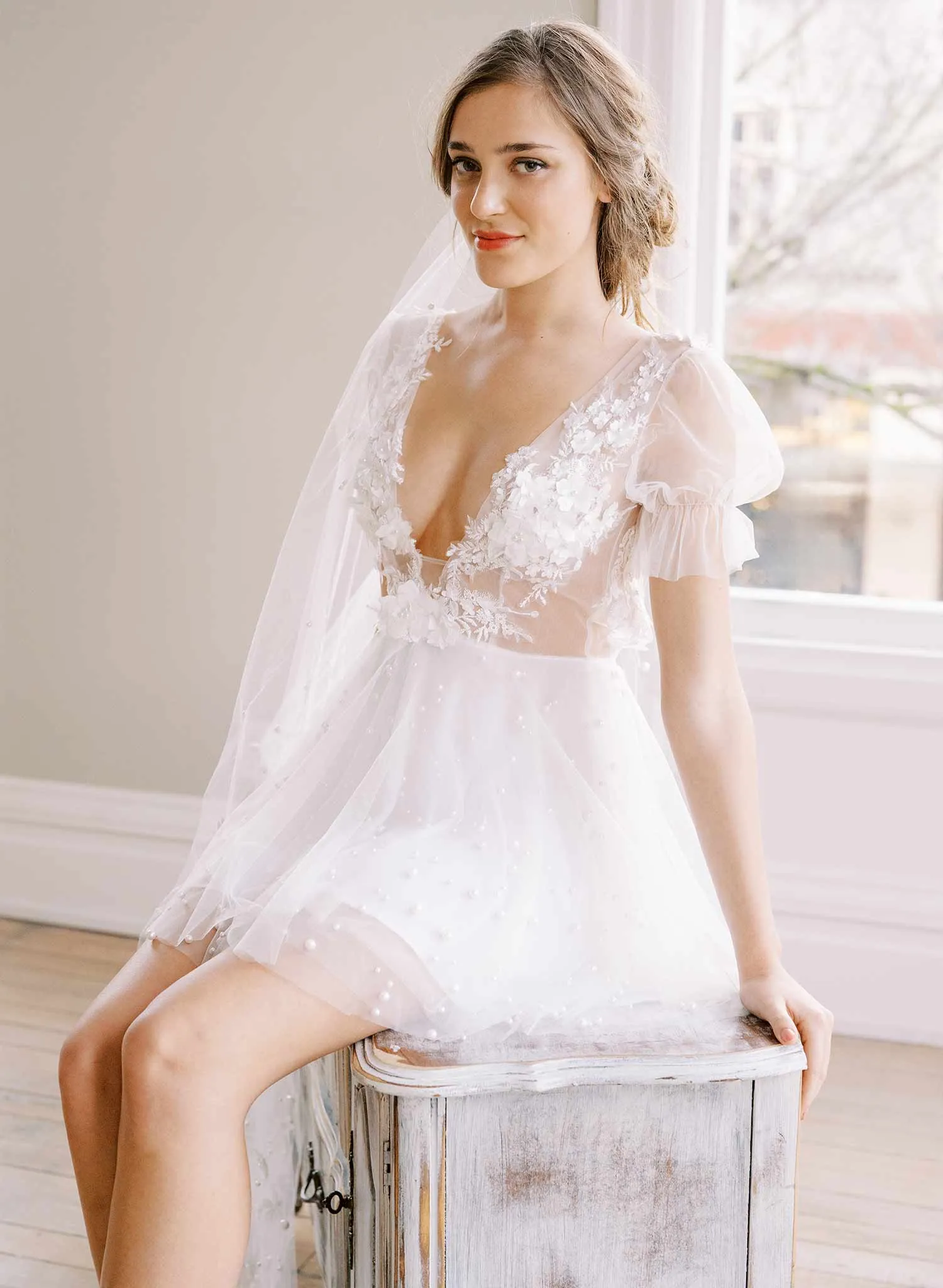 Primrose embroidered blossoms train veil - Style #2476