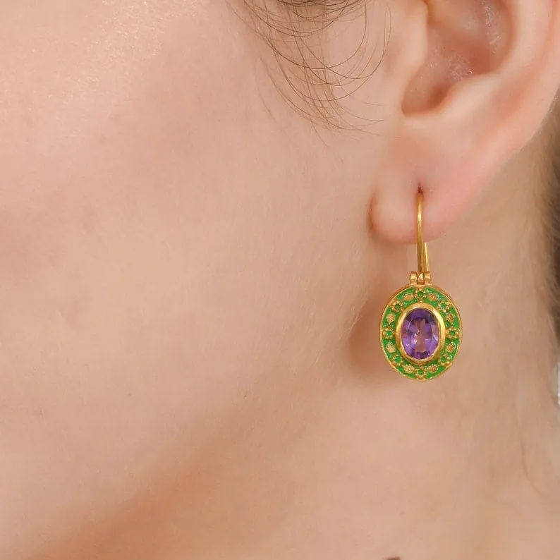 "Dreamland" Enameled Amethyst Earrings