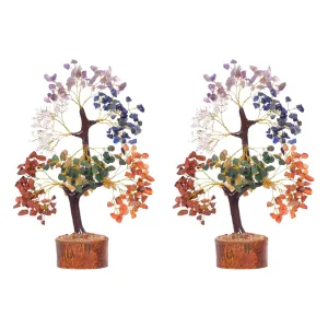 Reshamm Seven 7 Chakra Tree Natural Crystal Gemstone for Growth & Stability, Feng Shui Vastu Reiki Healing, Decorative for Home Office Shop Decor, Gifting (Approx 10 Inches) (Pack of 2)