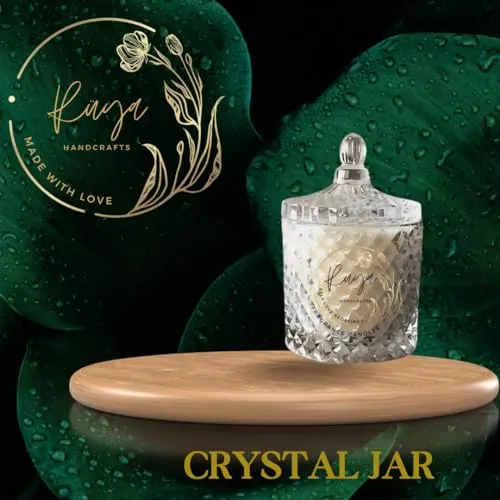 Ruya's Handcrafts Ella Crystal Jar Single Wick Lapis Lazuli stone | Mood Enhancer That Evokes Childhood Memories, Therapy Candles | Depression Buster Candles (Lush Nodes)