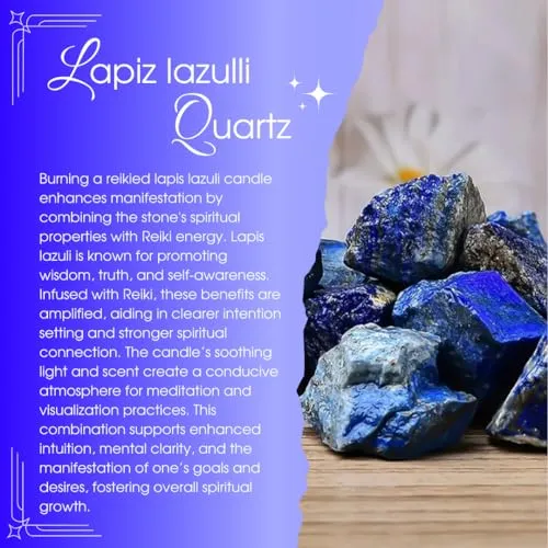 Ruya's Handcrafts Ella Crystal Jar Single Wick Lapis Lazuli stone | Mood Enhancer That Evokes Childhood Memories, Therapy Candles | Depression Buster Candles (Lush Nodes)