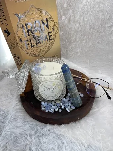 Ruya's Handcrafts Ella Crystal Jar Single Wick Lapis Lazuli stone | Mood Enhancer That Evokes Childhood Memories, Therapy Candles | Depression Buster Candles (Lush Nodes)