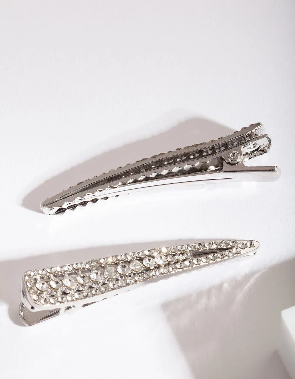 Silver Diamante Row Clip Duo