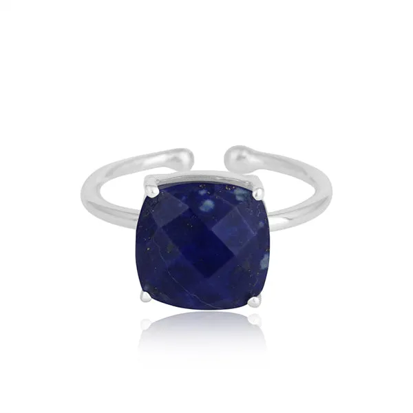 Silver Lapis Prong Solitaire Ring