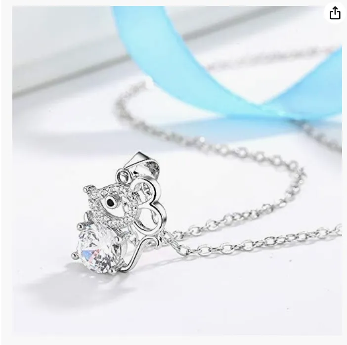 Silver Mouse Necklace Rat Pendant Diamond Mouse Chain Rat Jewelry Girls Teen Birthday Gift 18in.