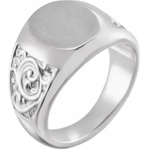 Sterling Silver 14x12 mm Scroll Signet Ring