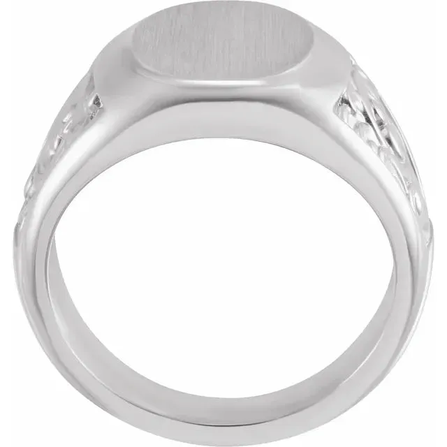 Sterling Silver 14x12 mm Scroll Signet Ring