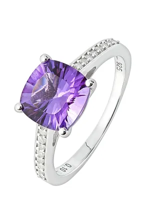 Sterling Silver Amethyst and 0.10ct Diamond Ring