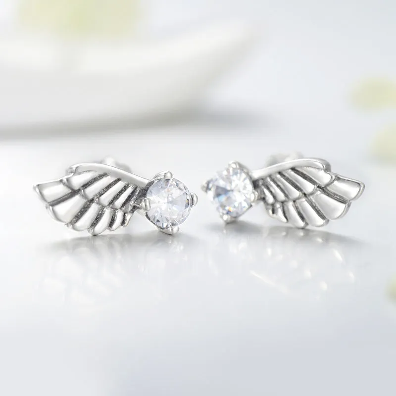 Sterling Silver Angel Wings Zircon Earrings with Celebrity Style