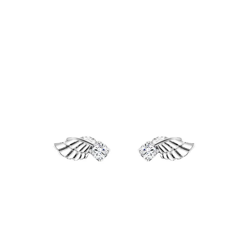 Sterling Silver Angel Wings Zircon Earrings with Celebrity Style