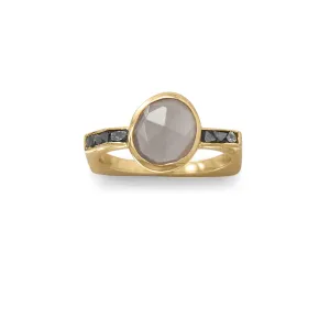 Sterling Silver Gold Plated Grey Moonstone and Diamond Chip Ring