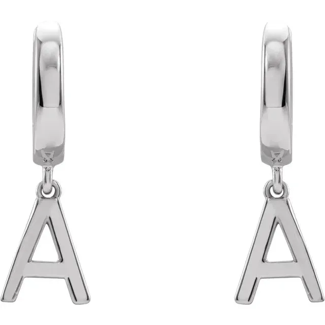 Sterling Silver Initial A Hinged Huggie Earring