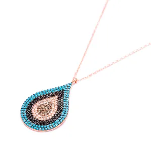 Teardrop Multi Stone Lapis pave set Necklace in Rose Gold