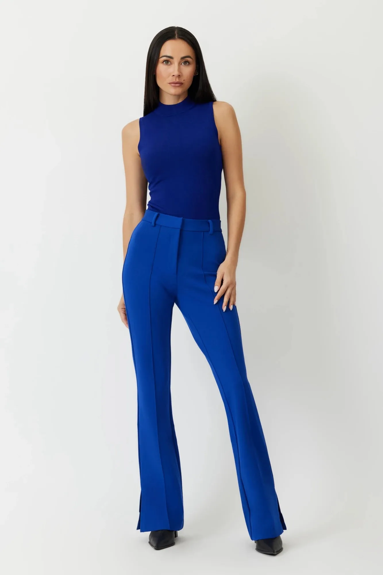 The Prato - Lapis High Rise Flare Ponte Trousers with Pintuck