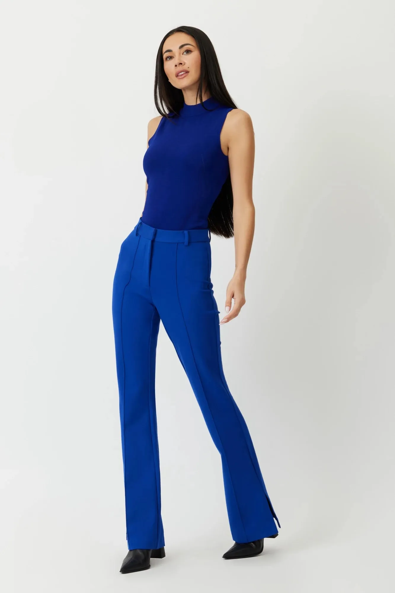 The Prato - Lapis High Rise Flare Ponte Trousers with Pintuck