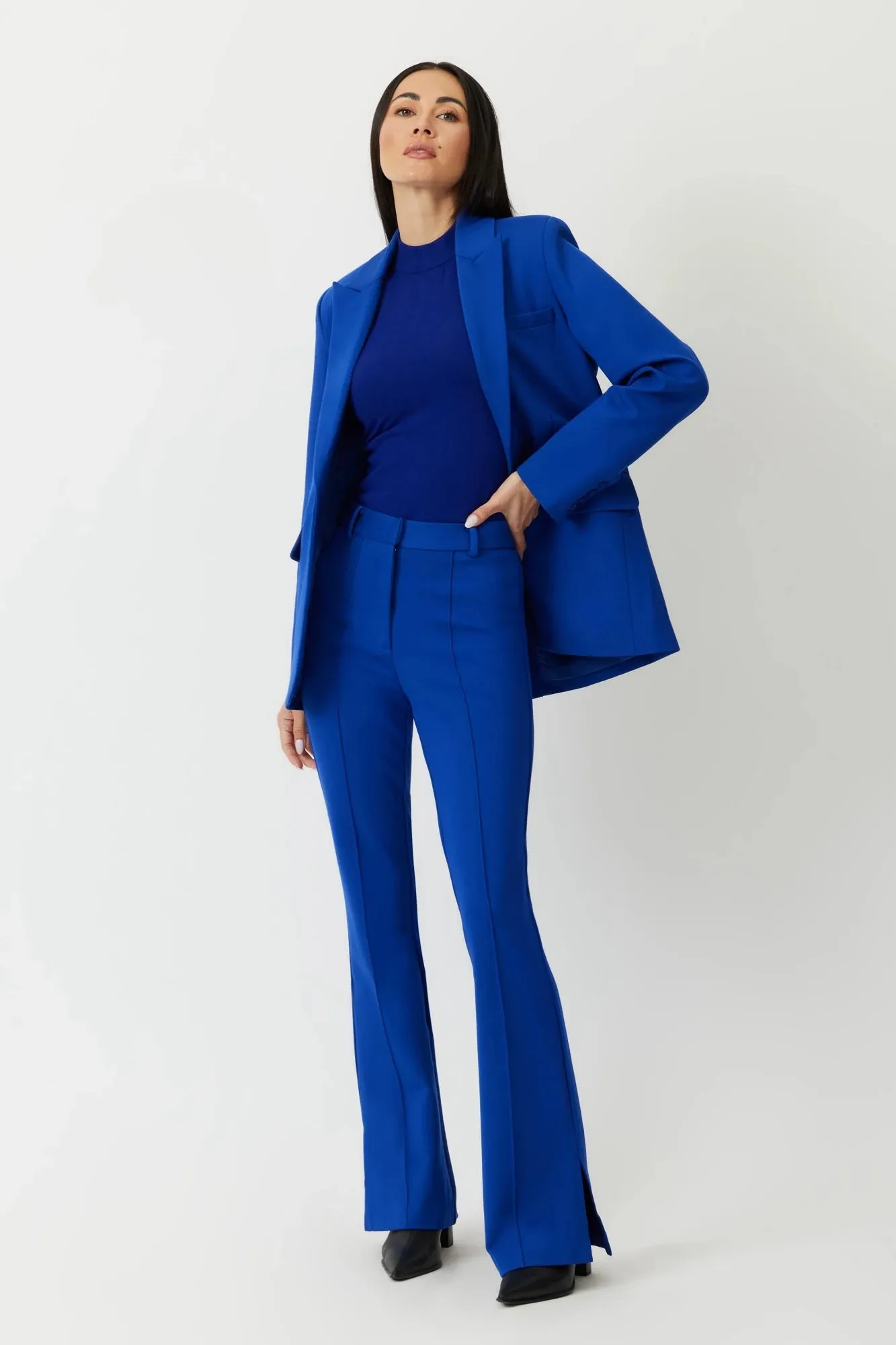 The Prato - Lapis High Rise Flare Ponte Trousers with Pintuck