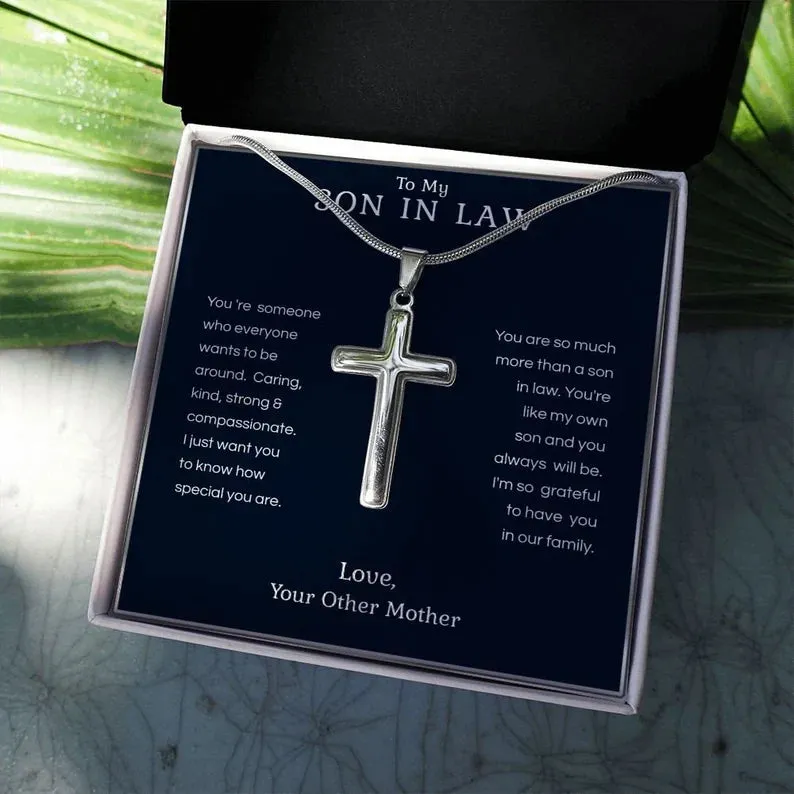 To My Son in Law Cross Necklace from Mother in Law, Gift for Son in Law, Son in Law Birthday Gift