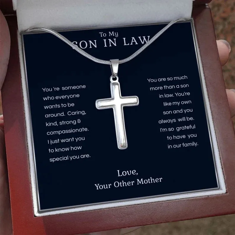 To My Son in Law Cross Necklace from Mother in Law, Gift for Son in Law, Son in Law Birthday Gift