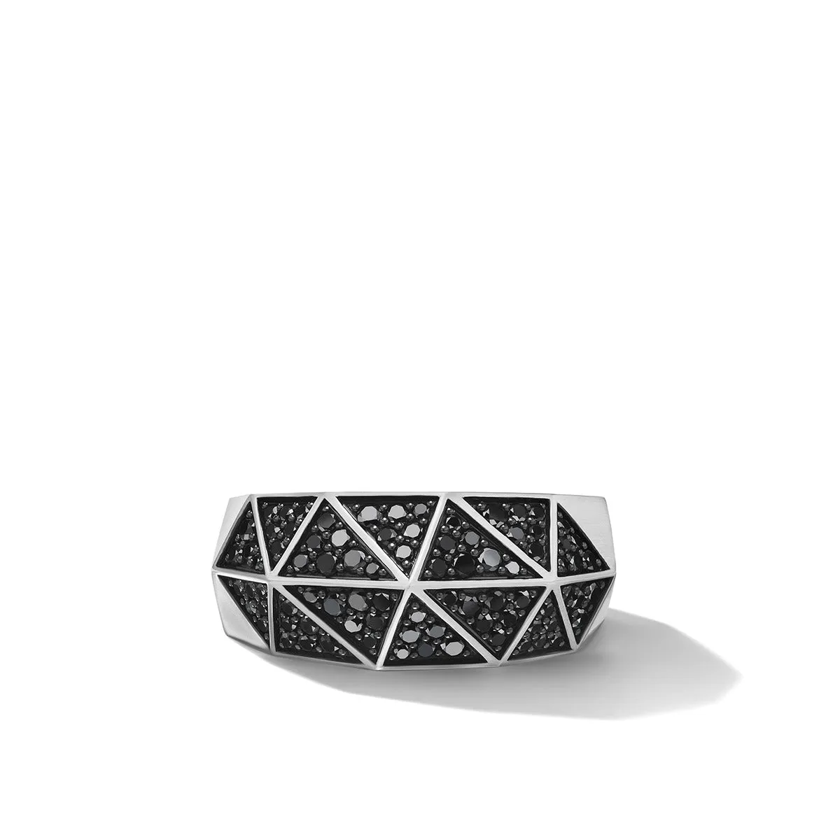 Torqued Faceted Signet Ring in Sterling Silver with Pave Black Diamonds