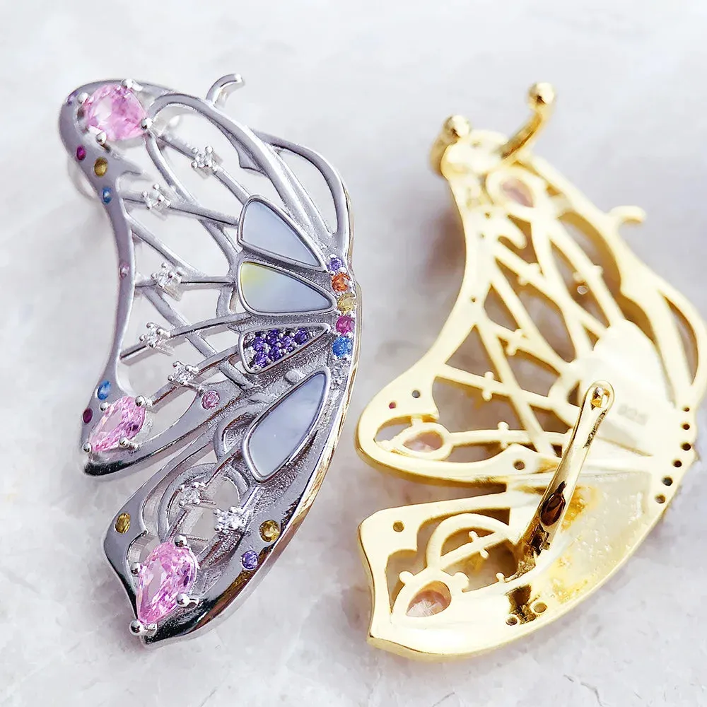 VAIGE Sparkling Gold Butterfly Ear Cuffs in 925 Sterling Silver