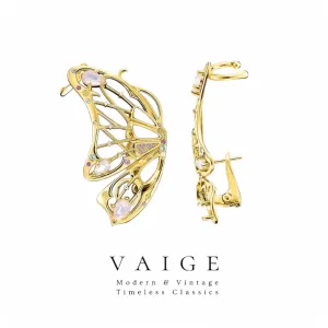 VAIGE Sparkling Gold Butterfly Ear Cuffs in 925 Sterling Silver