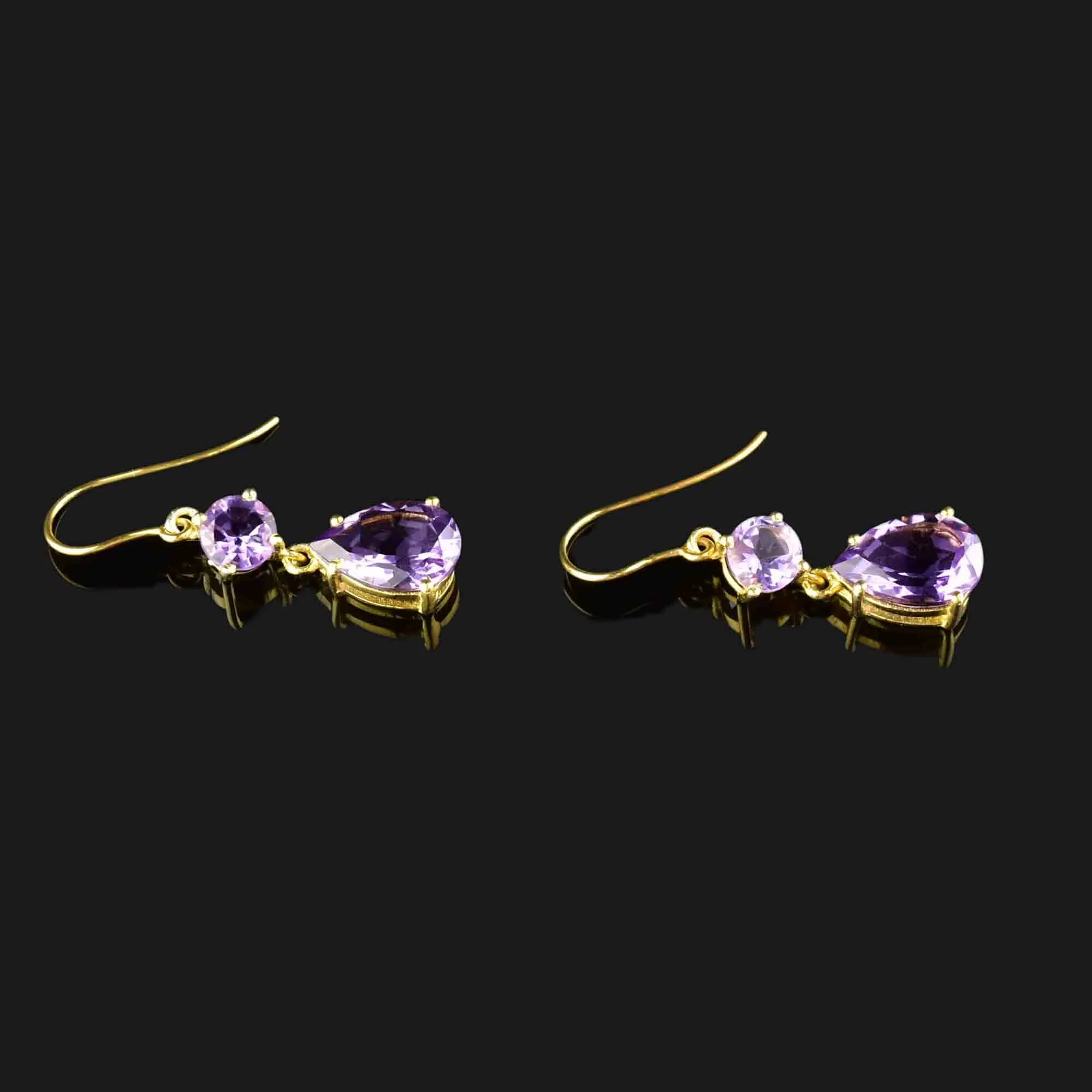 Vintage Gold Rose de France Amethyst Earrings