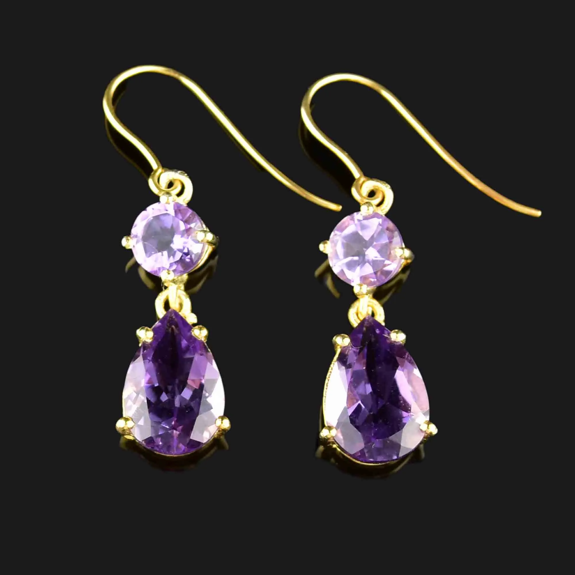 Vintage Gold Rose de France Amethyst Earrings