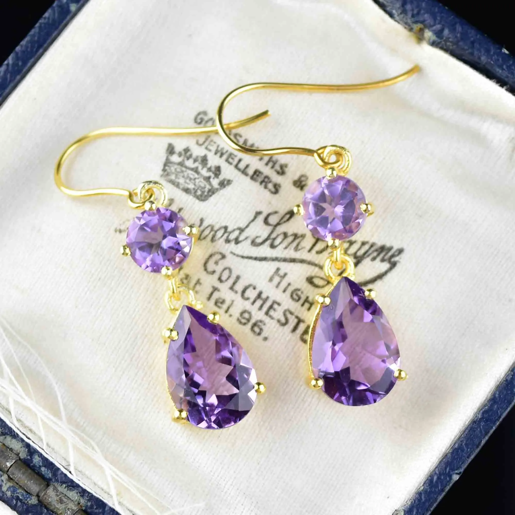 Vintage Gold Rose de France Amethyst Earrings